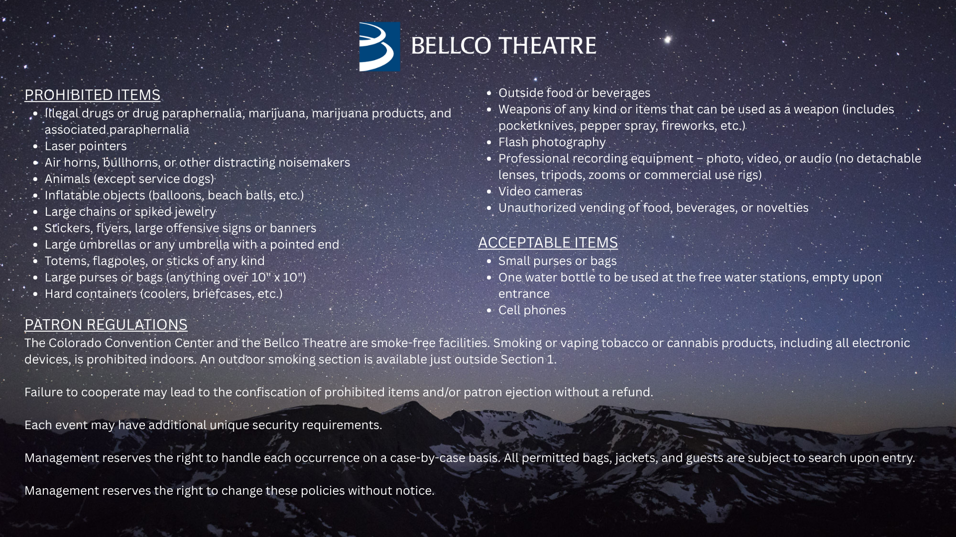Prohibited Items Bellco